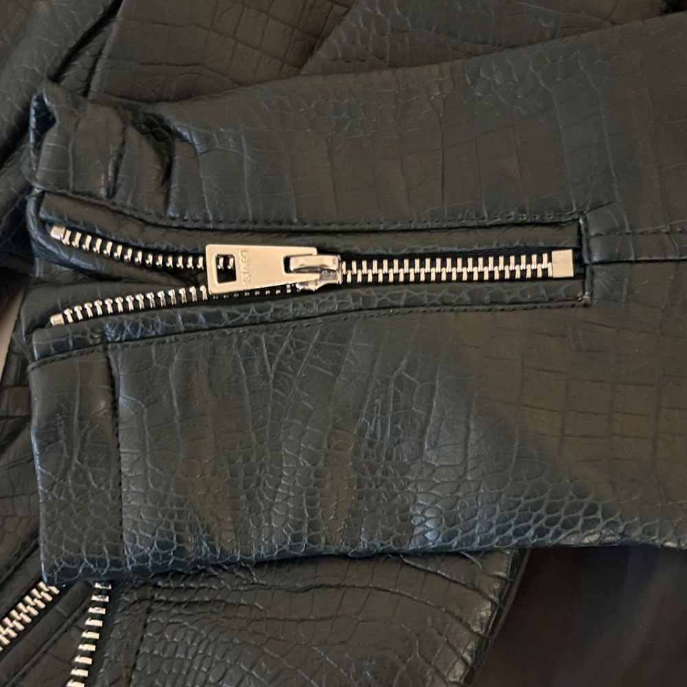 Forest Green Python Embossed Leather Biker Jacket - image 3